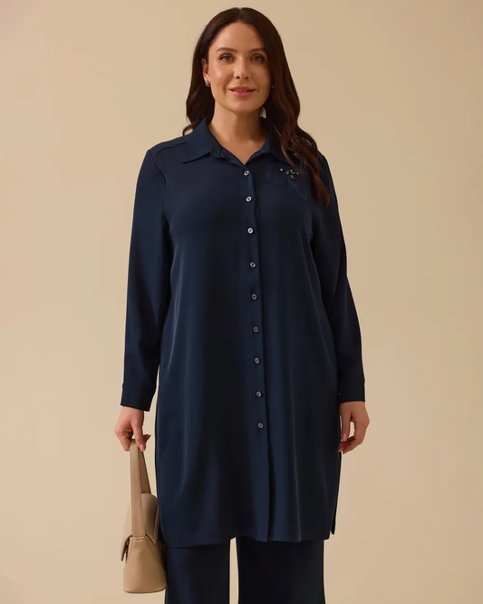Plus Size Embroidered Buttoned Tunic Gala-Xi