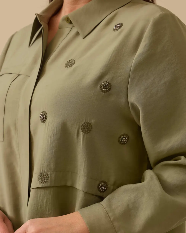 Gala-xi Minimalist Uzun Kol Midi Tunik - Gömlek Yaka Günlük