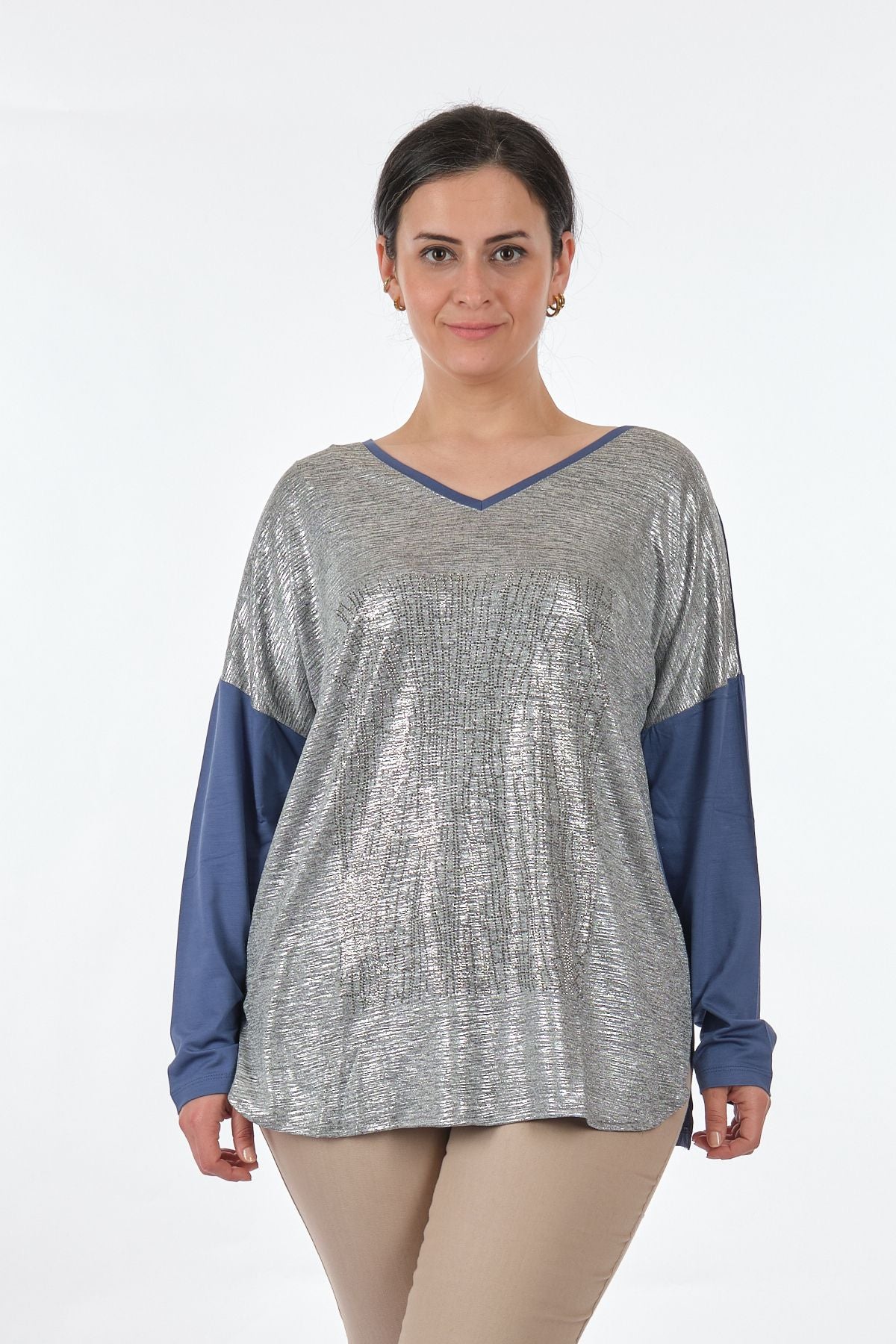 Twomail Oversize V Yaka Midi Bluz - Günlük & Şık