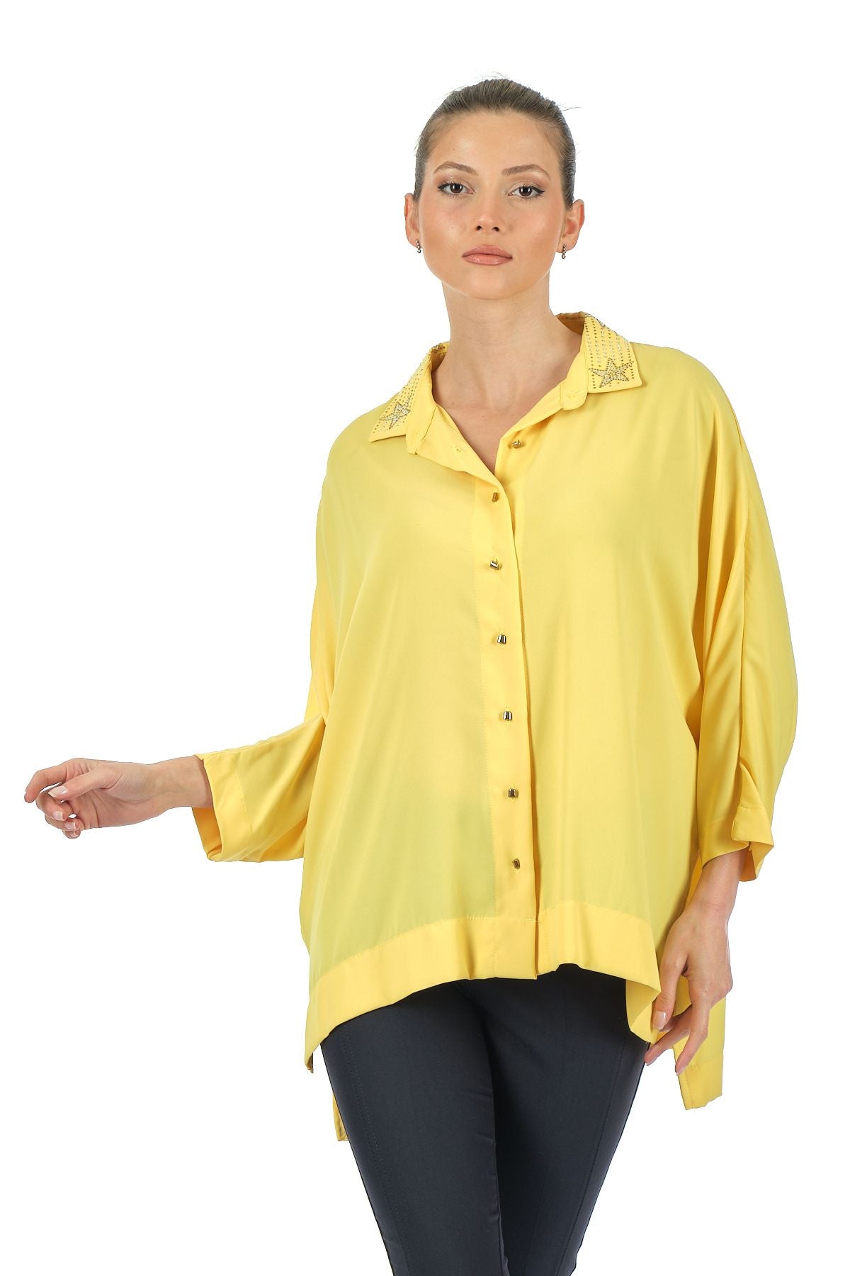 Twomail Oversize Minimalist 3/4 Kol Şifon Gömlek - Günlük Kullanım Secondary image