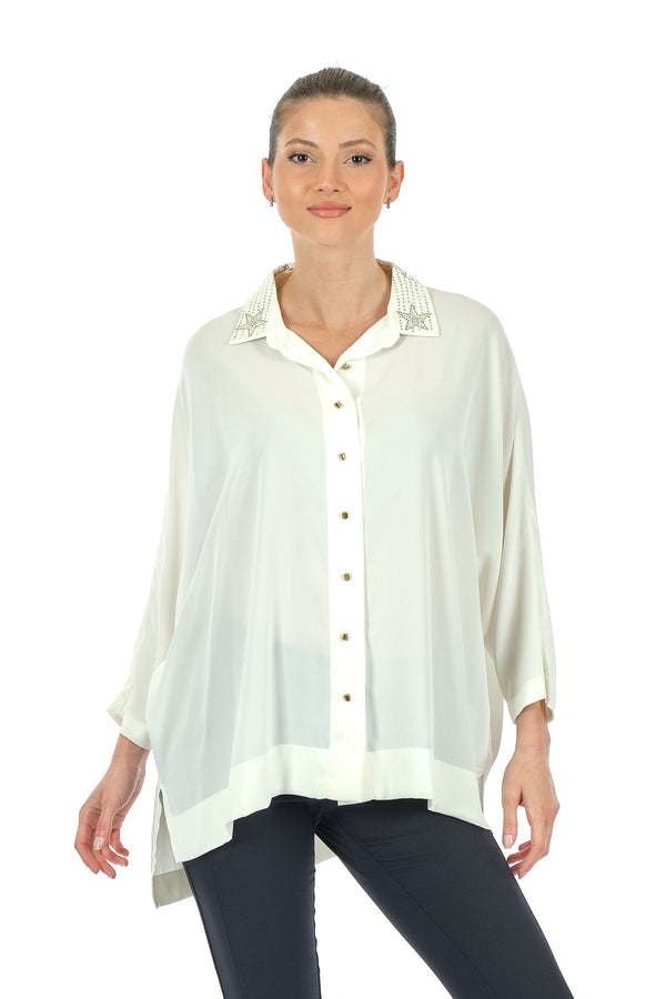 Twomail Oversize Minimalist 3/4 Kol Şifon Gömlek - Günlük Kullanım