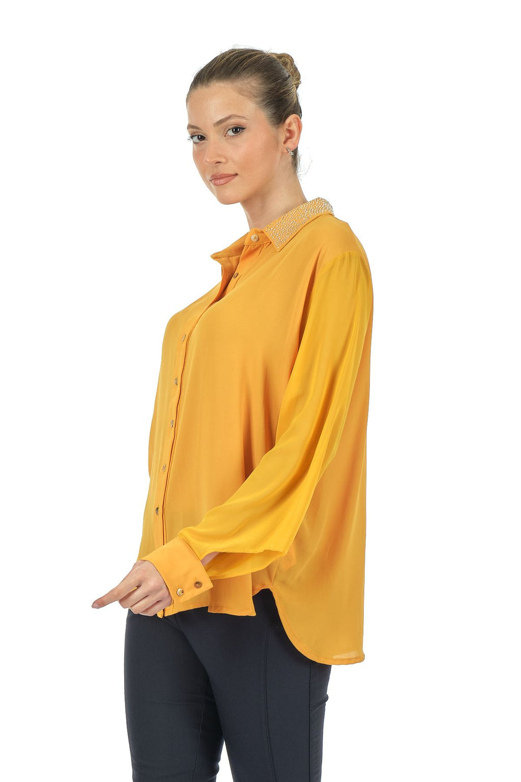 Twomail Minimalist Oversize Uzun Kol Şifon Gömlek