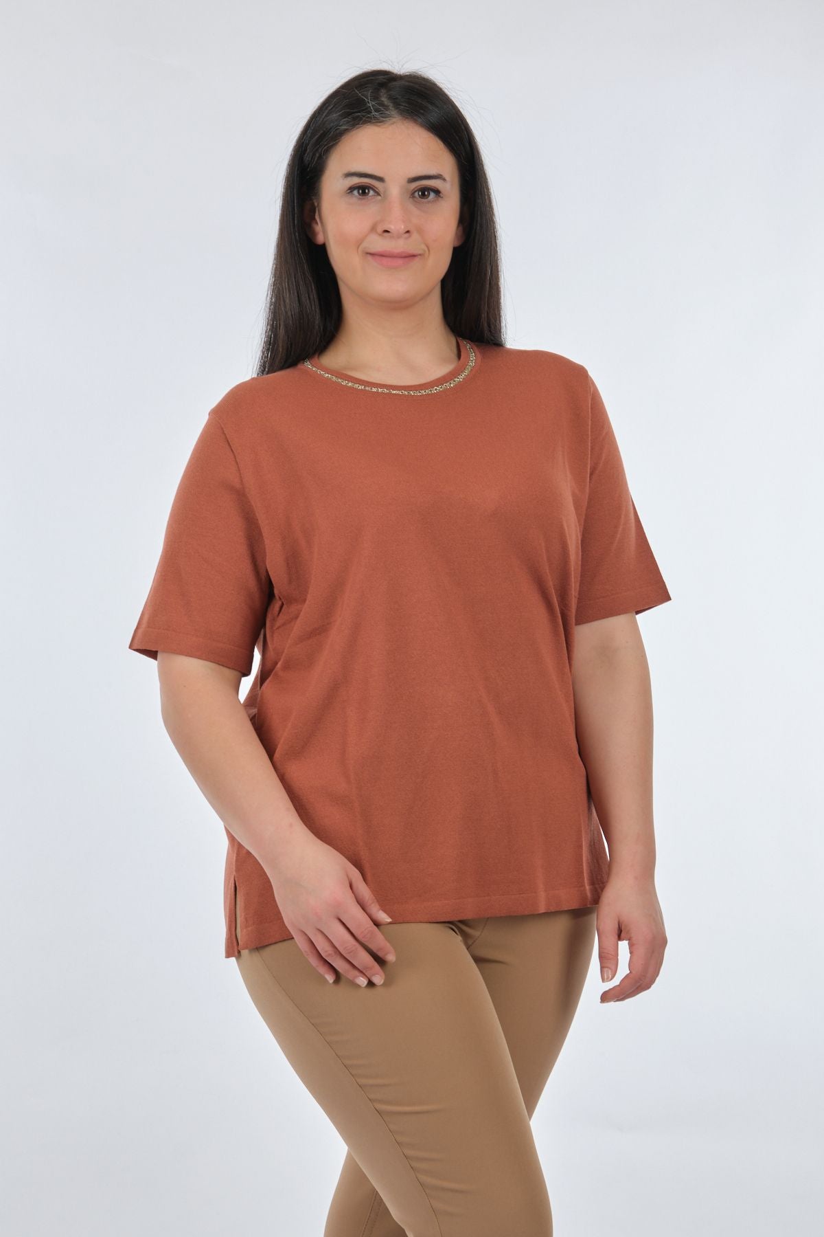 Twomail Oversize Minimalist Kadın Triko - Kısa Kol - Günlük