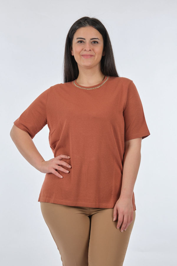 Twomail Oversize Minimalist Kadın Triko - Kısa Kol - Günlük