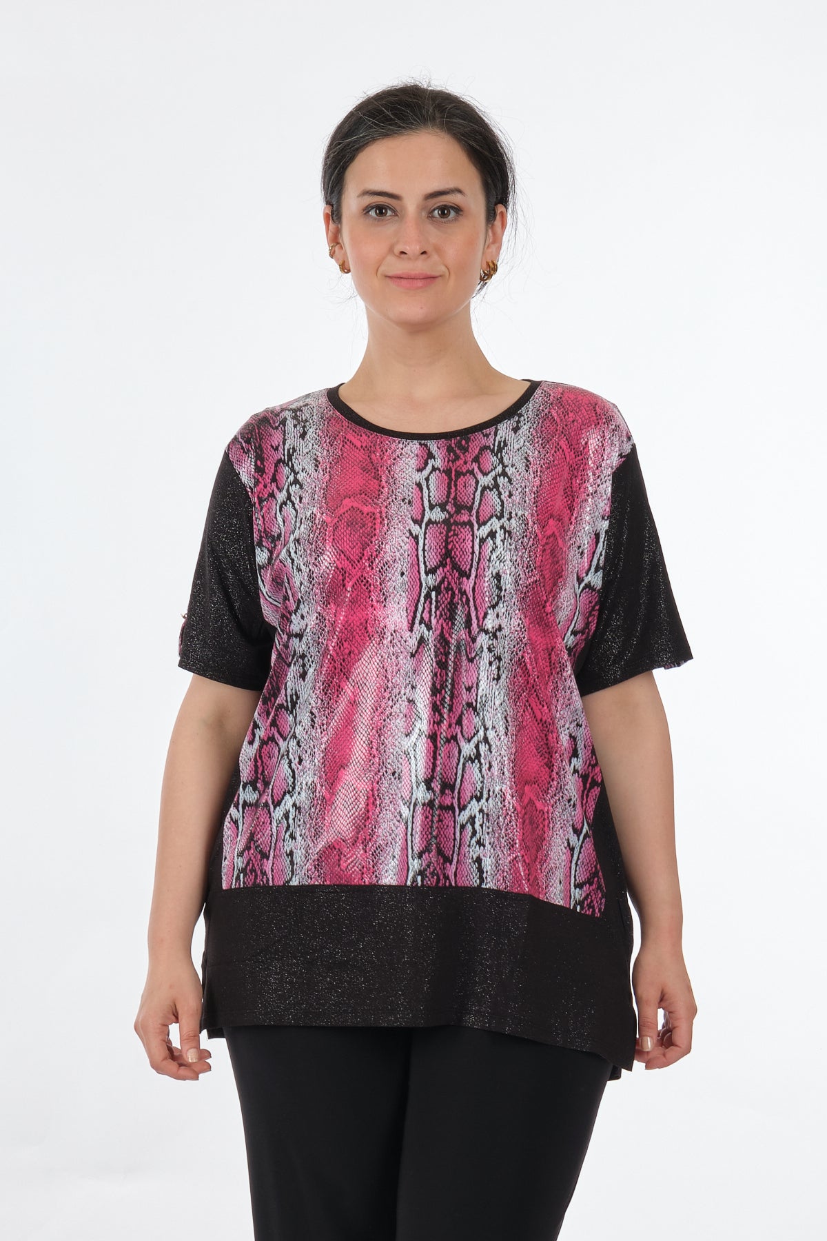 Twomail Oversize Yılan Desenli Kadın T-Shirt Kısa Kol Günlük Main image