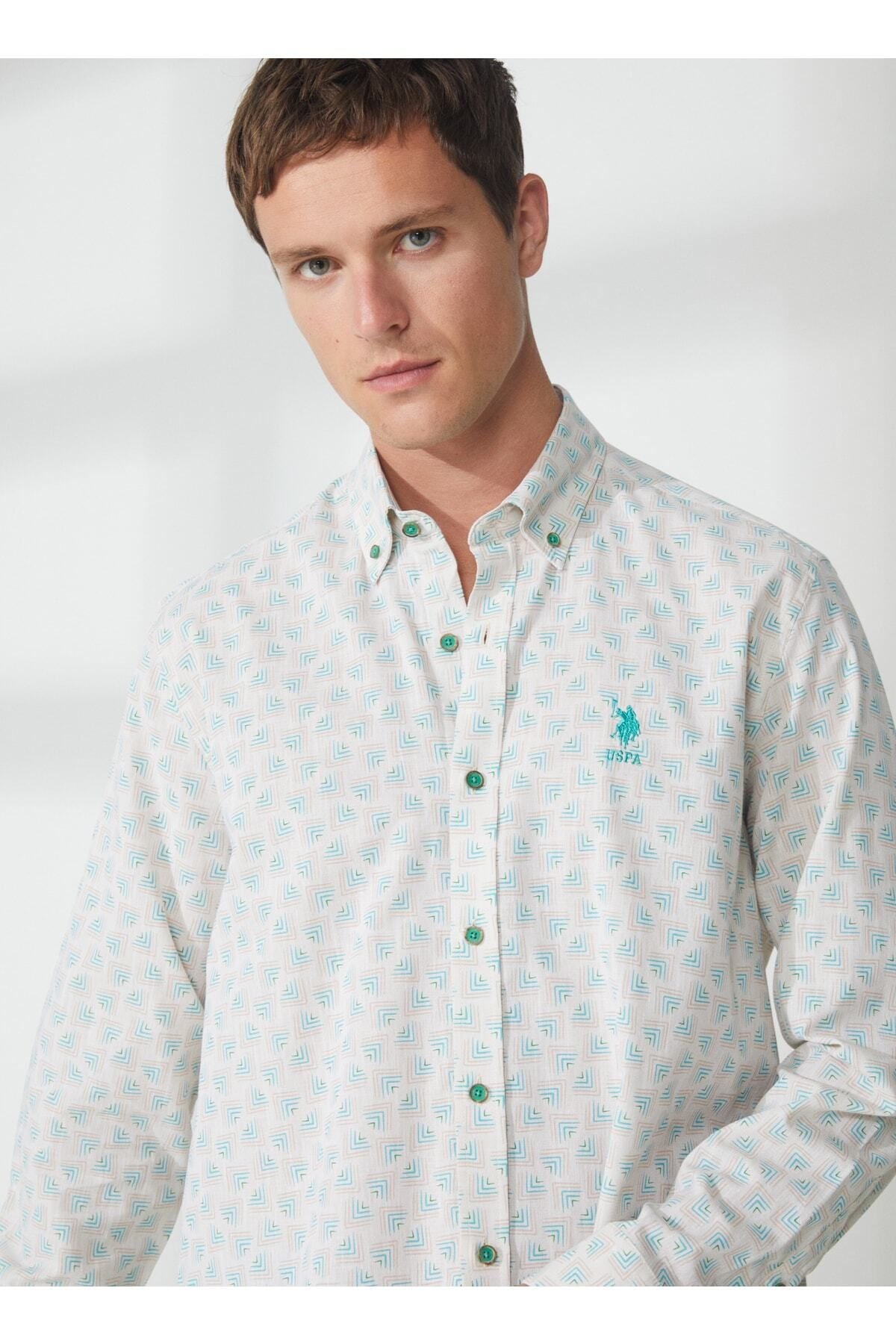 U.S. Polo Assn. Erkek Uzun Kol Geometrik Desen Gömlek - Minimalist Stil