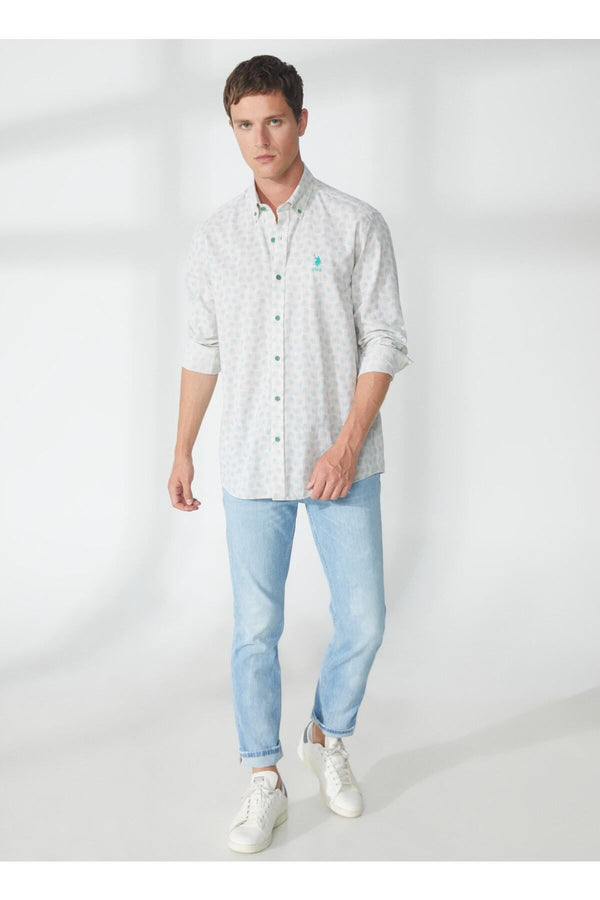 U.S. Polo Assn. Erkek Uzun Kol Geometrik Desen Gömlek - Minimalist Stil