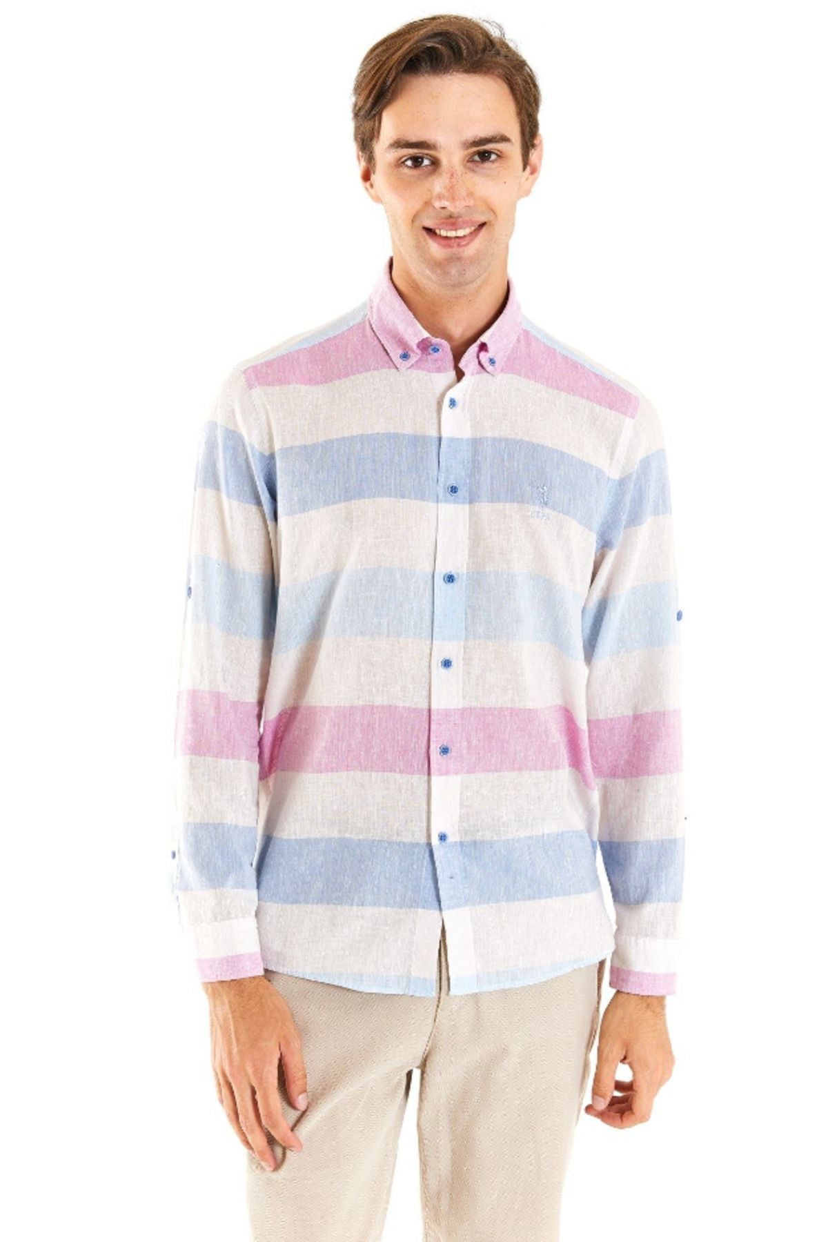 U.S. Polo Assn. Minimalist Çizgili Uzun Kol Erkek Gömleği - Regular Fit Main image