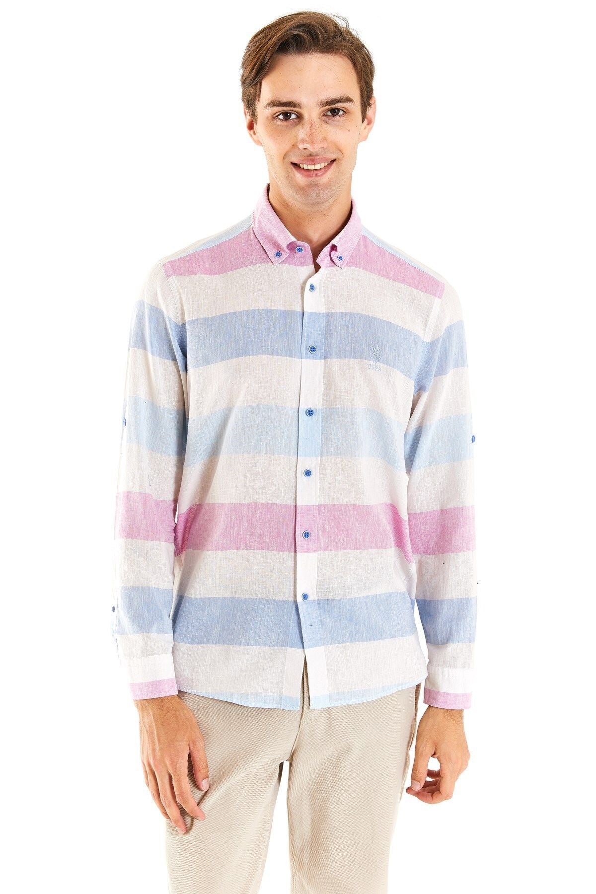 U.S. Polo Assn. Minimalist Çizgili Uzun Kol Erkek Gömleği - Regular Fit Secondary image
