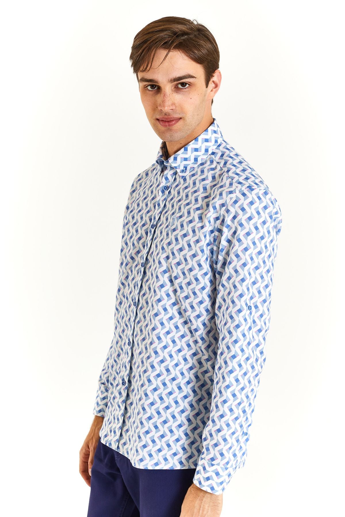 U.S. Polo Assn. Geometrik Desen Uzun Kol Erkek Gömlek - Minimalist Secondary image