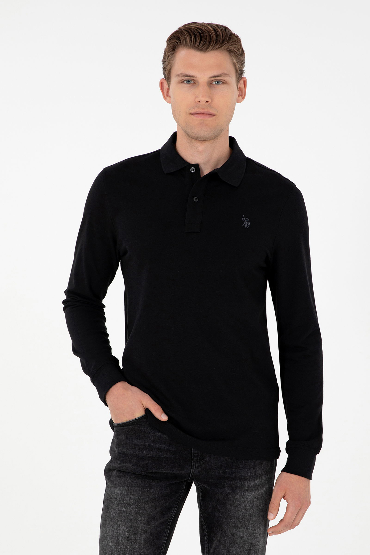 U.S. Polo Assn. Erkek Uzun Kol Polo Yaka Sweatshirt - Günlük Minimalist Stil Main image