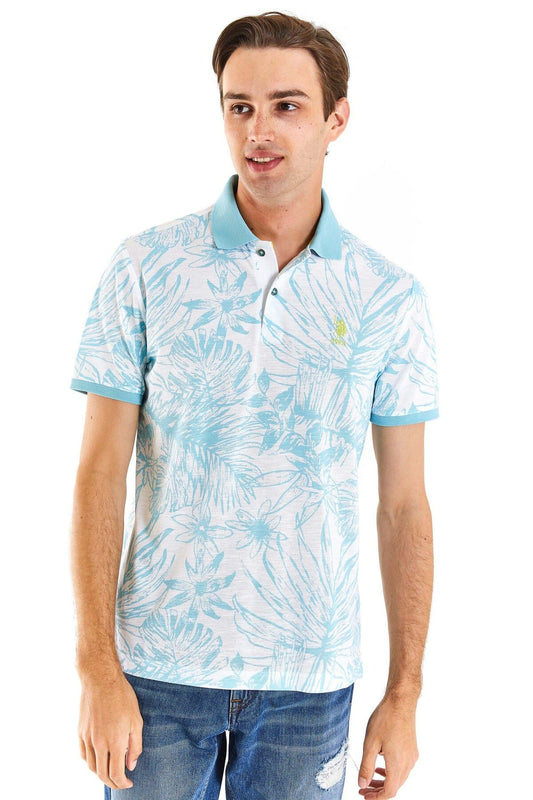 U.S. Polo Assn. Erkek Kısa Kol Polo Yaka Minimalist Tropikal Desen Tişört