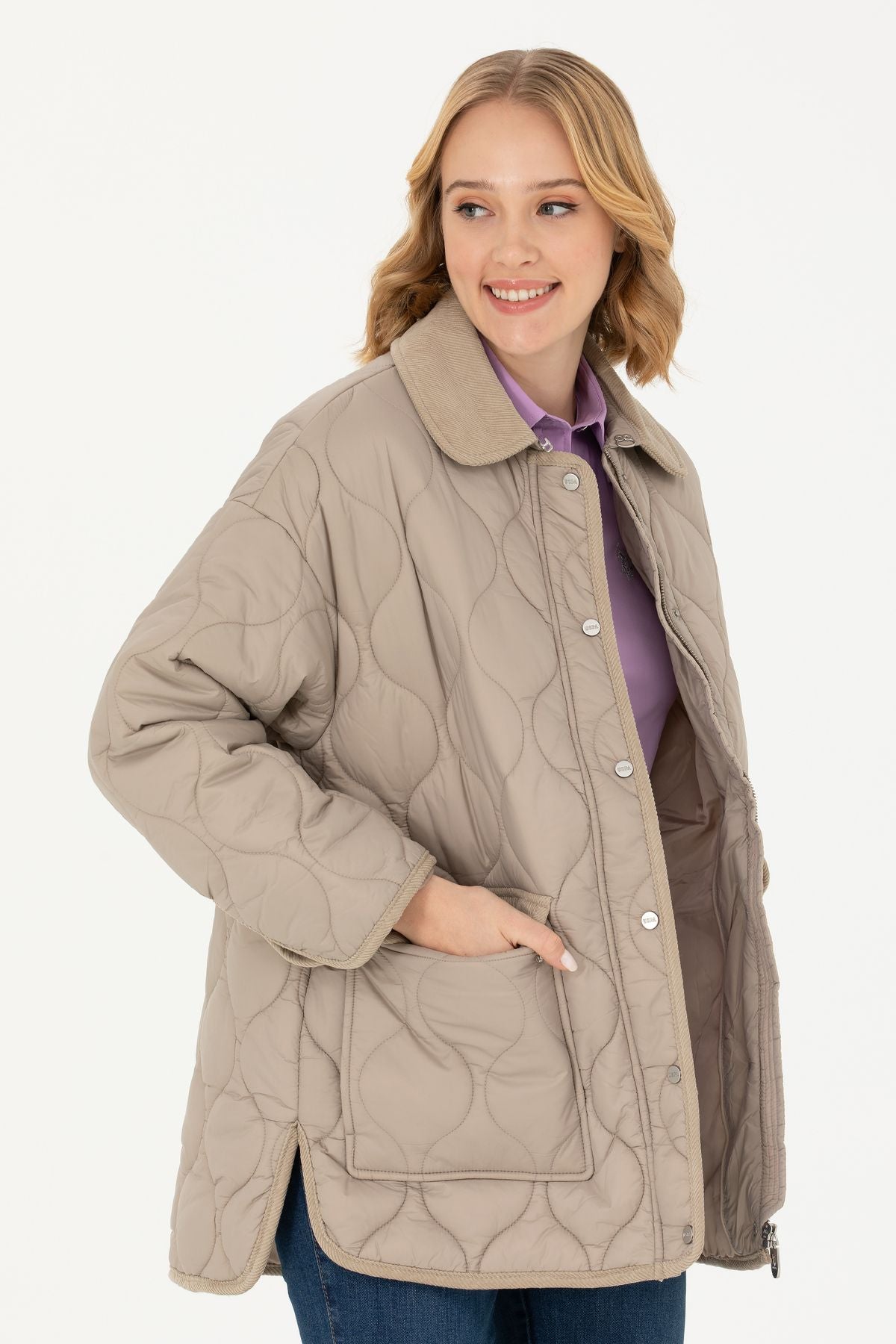 U.S. Polo Assn. Oversize Kapitone Midi Kadın Kaban - Günlük Stil Main image