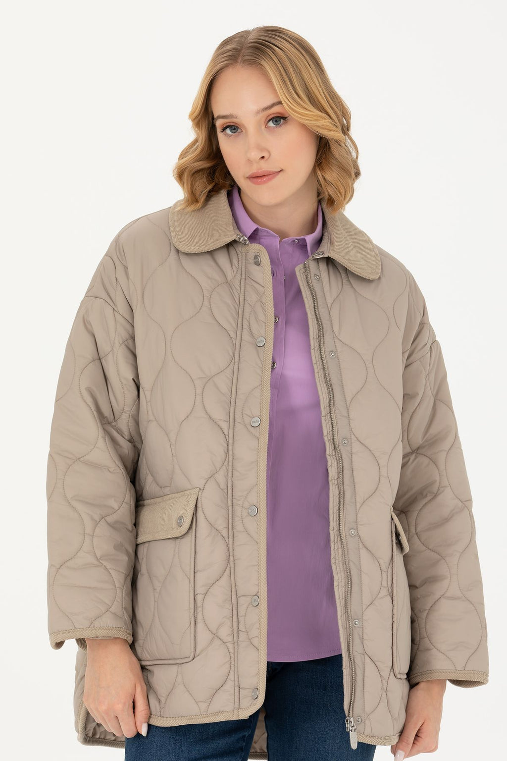 U.S. Polo Assn. Oversize Kapitone Midi Kadın Kaban - Günlük Stil