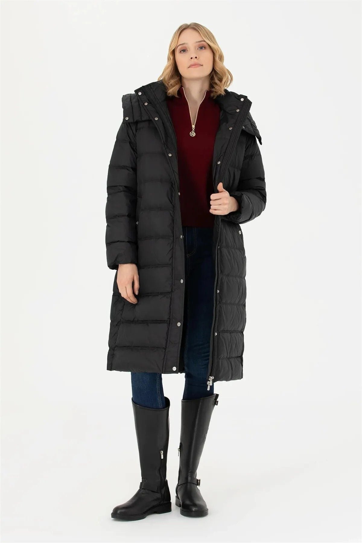 U.S. Polo Assn. Kapüşonlu Midi Şişme Kaban - Kışlık Secondary image