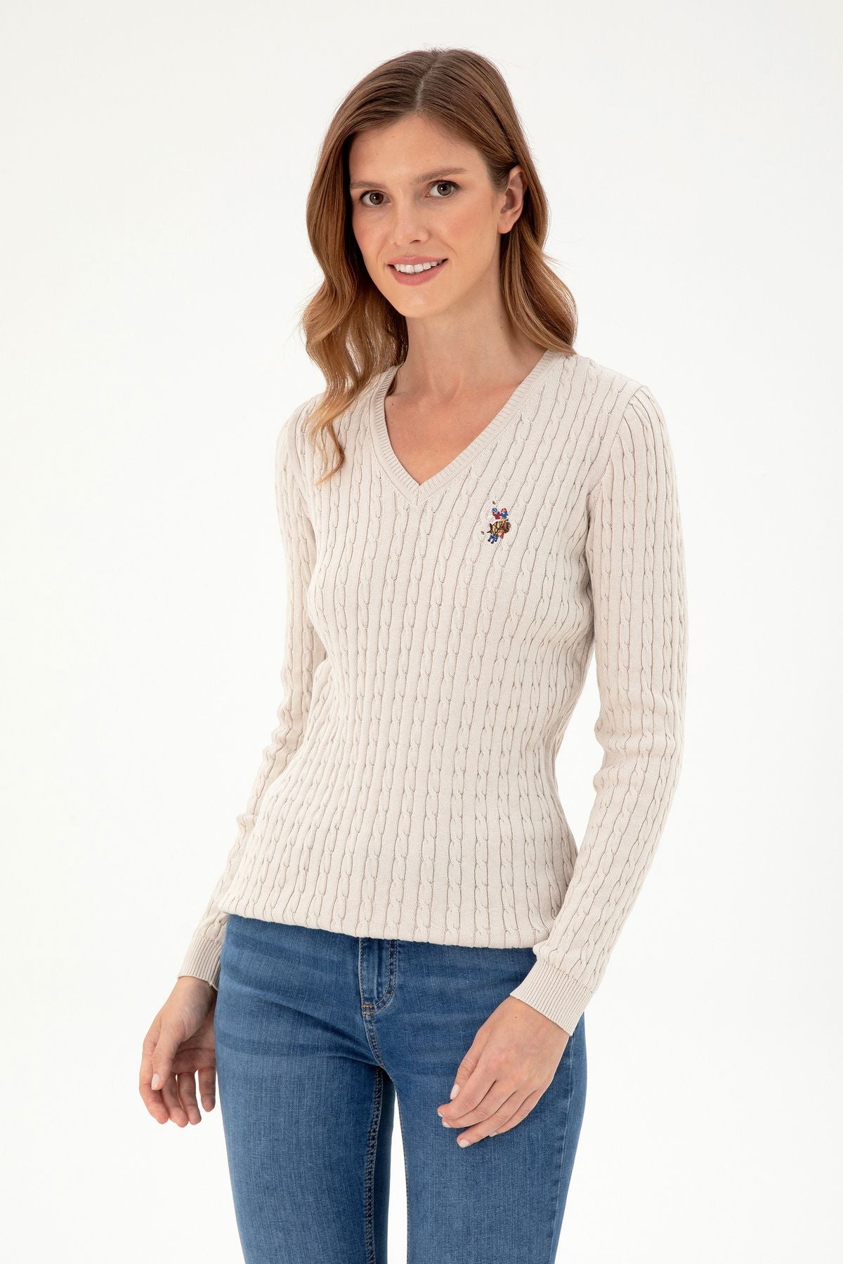 U.S. Polo Assn. Kadın V Yaka Uzun Kol Minimalist Kazak - Günlük Şıklık Main image
