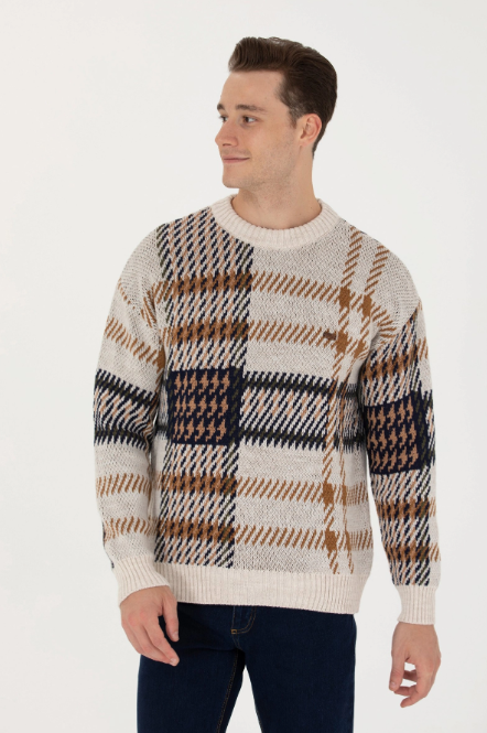 U.S. Polo Assn. Erkek Oversize Desenli Kazak - Vintage Tarzı Main image