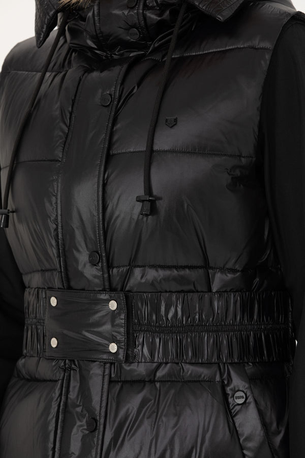 U.S. Polo Assn. Kapüşonlu Oversize Midi Kadın Yelek - Kışlık