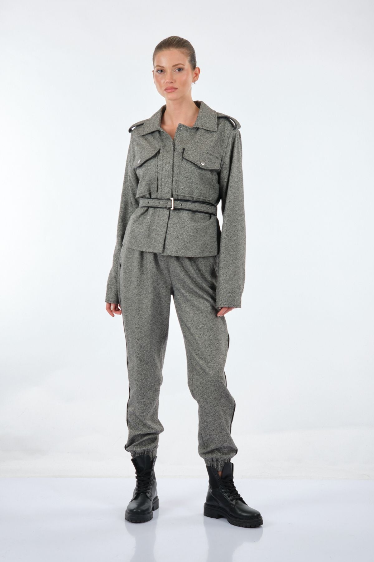 Unique Mode Minimalist Kemerli Uzun Kol Crop Kadın Ceket - Günlük Tarz