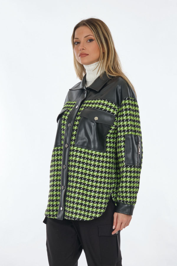 Unique Mode Oversize Gömlek Yaka Kazayağı Desenli Kadın Ceket - Trend