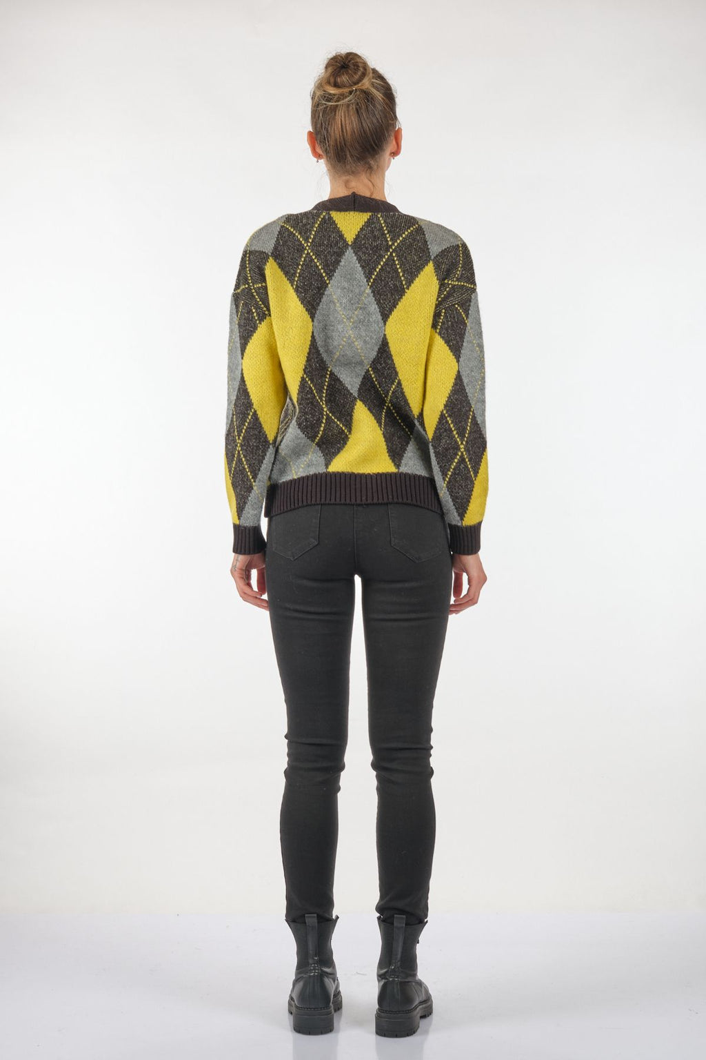 Unique Mode V Yaka Oversize Geometrik Desenli Kadın Hırka