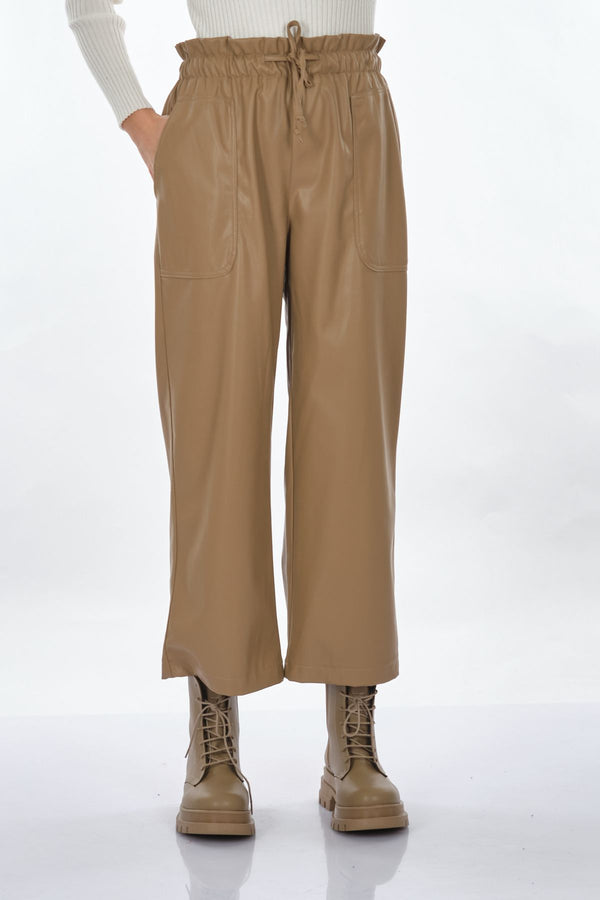 Unique Mode Deri Look Yüksek Bel Midi Crop Pantolon - Günlük Şıklık