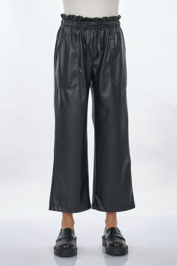 Unique Mode Deri Look Yüksek Bel Midi Crop Pantolon - Günlük Şıklık