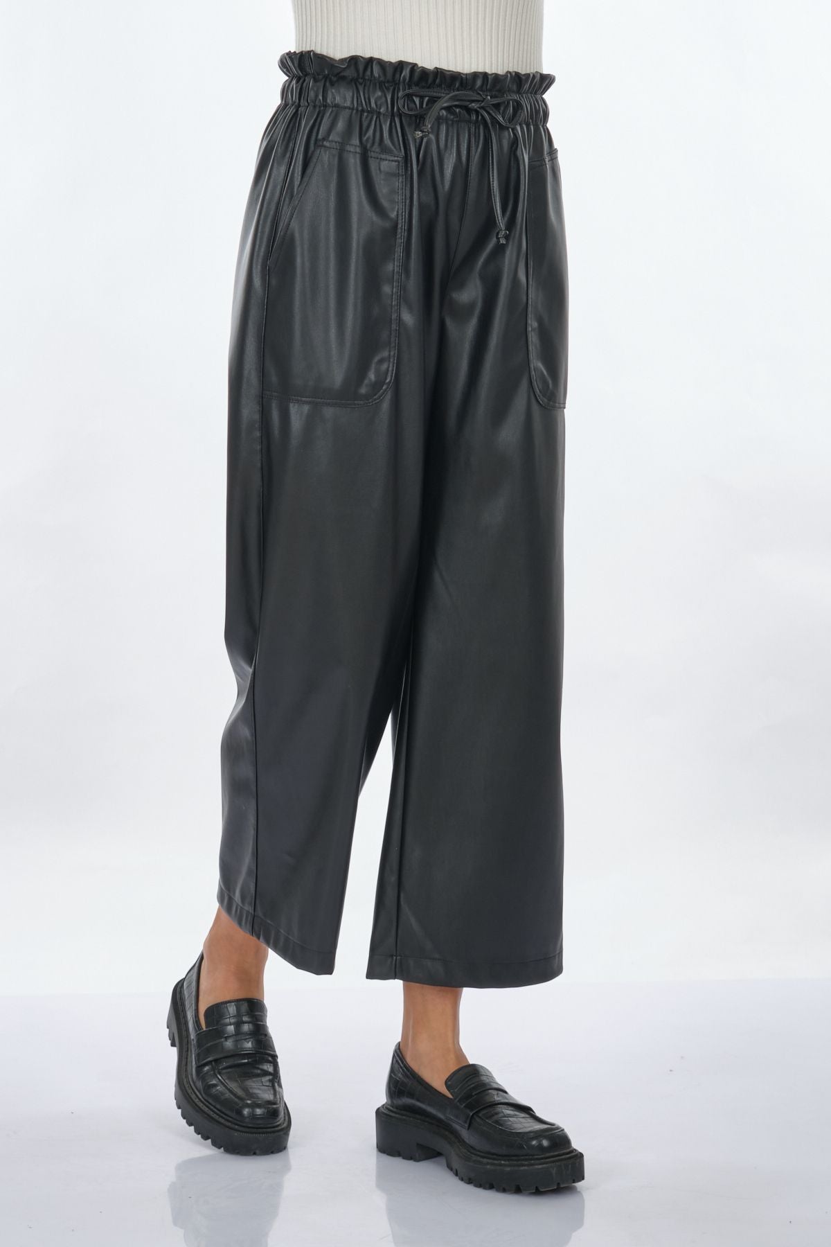 Unique Mode Deri Look Yüksek Bel Midi Crop Pantolon - Günlük Şıklık