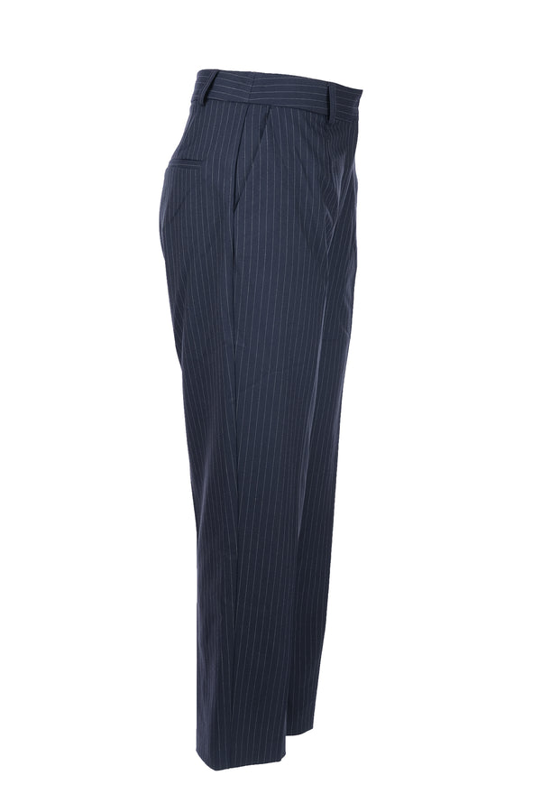 Unique Mode Minimalist Çizgili Midi Kadın Pantolon - Yüksek Bel