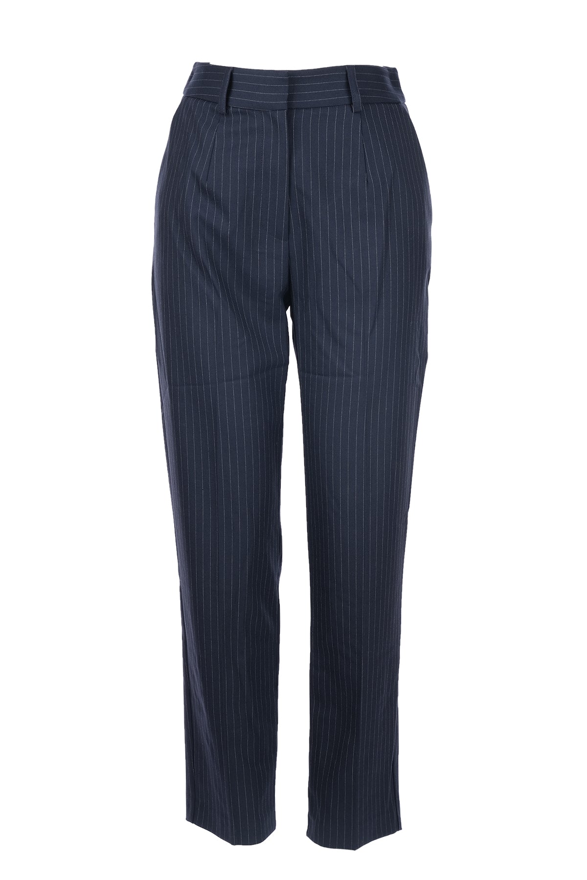 Unique Mode Minimalist Çizgili Midi Kadın Pantolon - Yüksek Bel