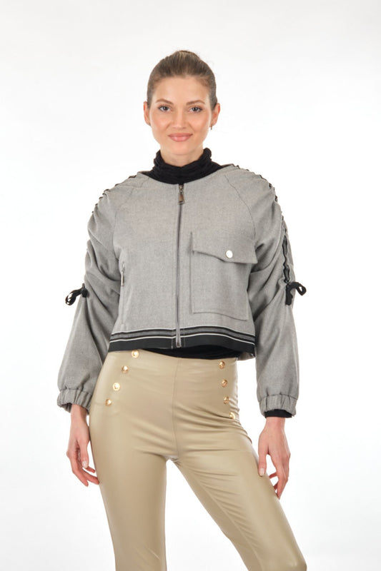 Unique Mode Minimalist Crop Ceket - Büzgülü Kollu - Oversize