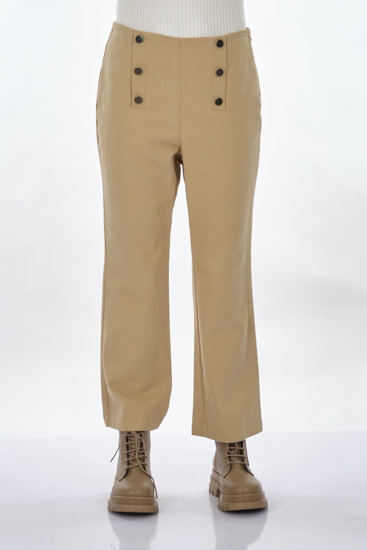 Unique Mode Minimalist Yüksek Bel Midi Pantolon - Düğme Detay Main image