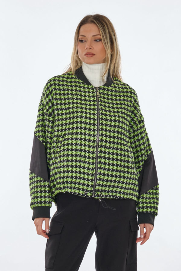 Unique Mode Oversize Houndstooth Desenli Fermuarlı Kadın Ceket - Günlük Şıklık