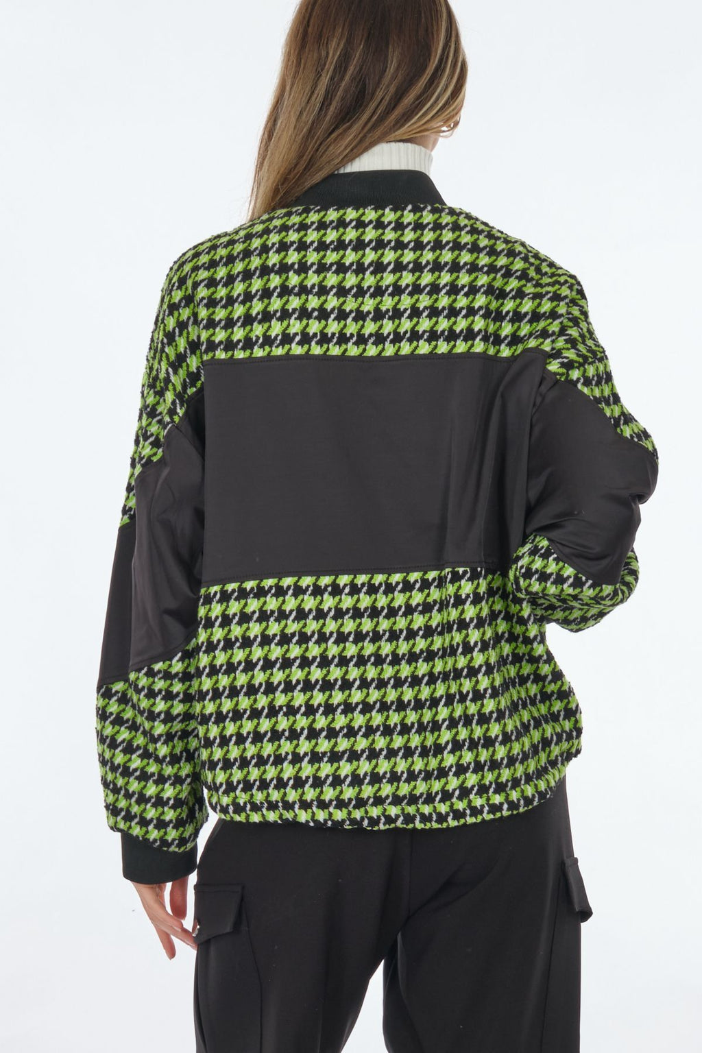 Unique Mode Oversize Houndstooth Desenli Fermuarlı Kadın Ceket - Günlük Şıklık