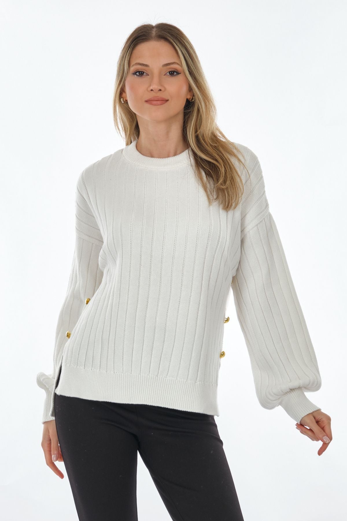 Unique Mode Oversize Kabarık Kol Triko Kazak - Minimalist Günlük