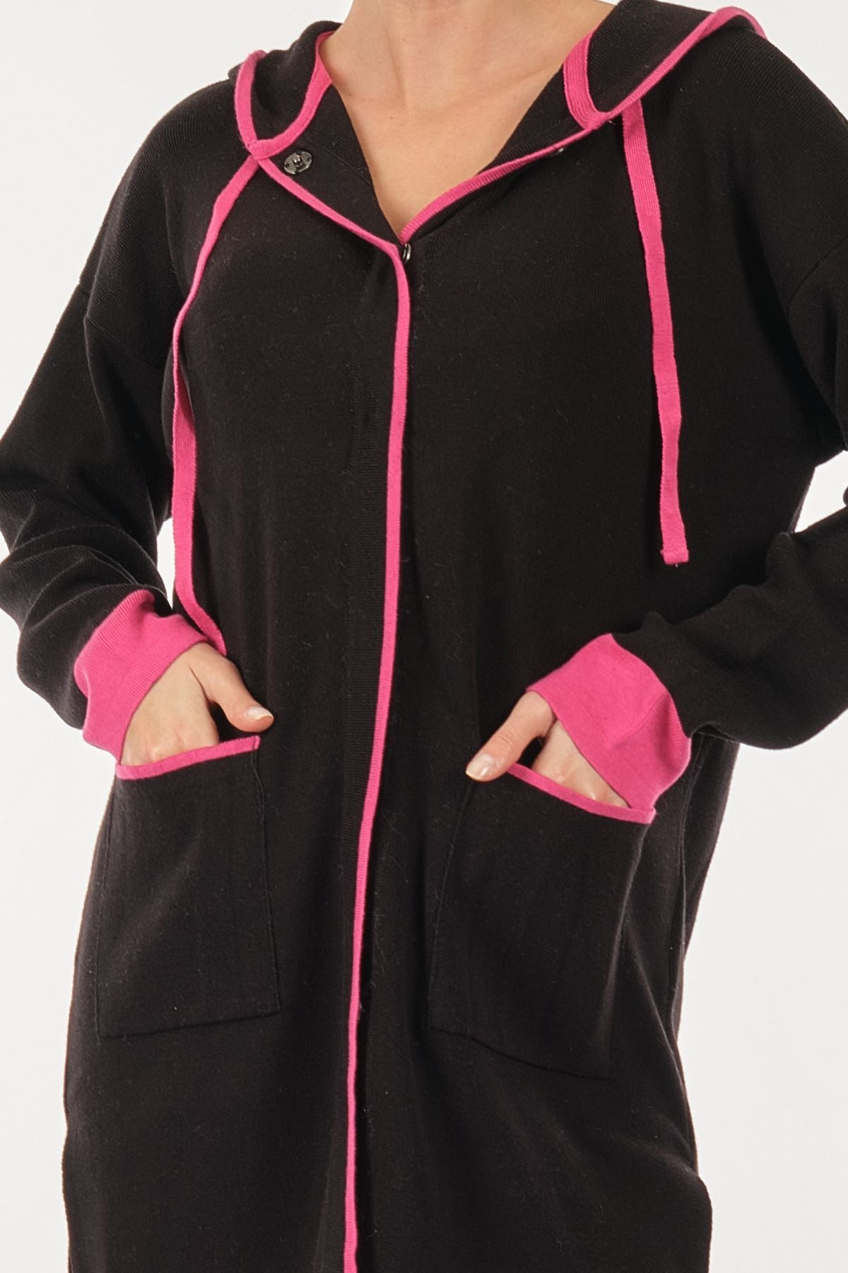 Unique Mode Oversize Kapüşonlu Midi Hırka - Rahat Kesim, Cep Detaylı Secondary image