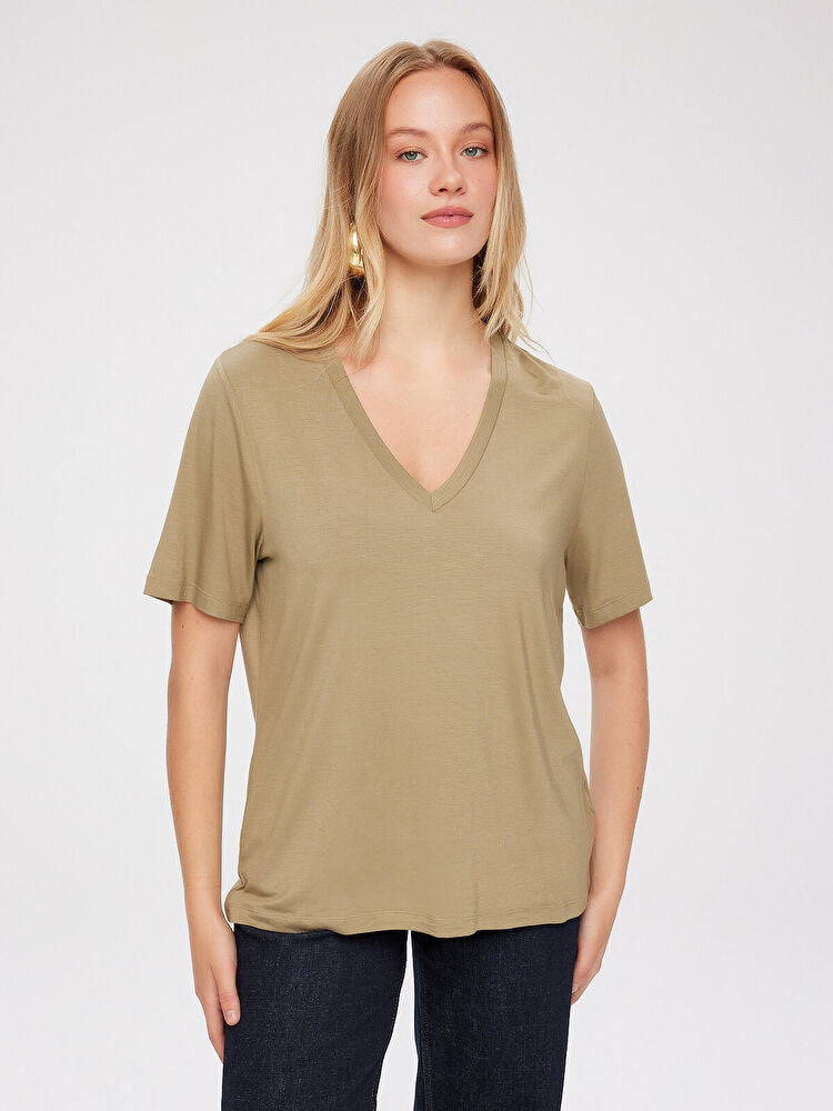 V Yaka Kısa Kol T-Shirt FAİK SÖNMEZ