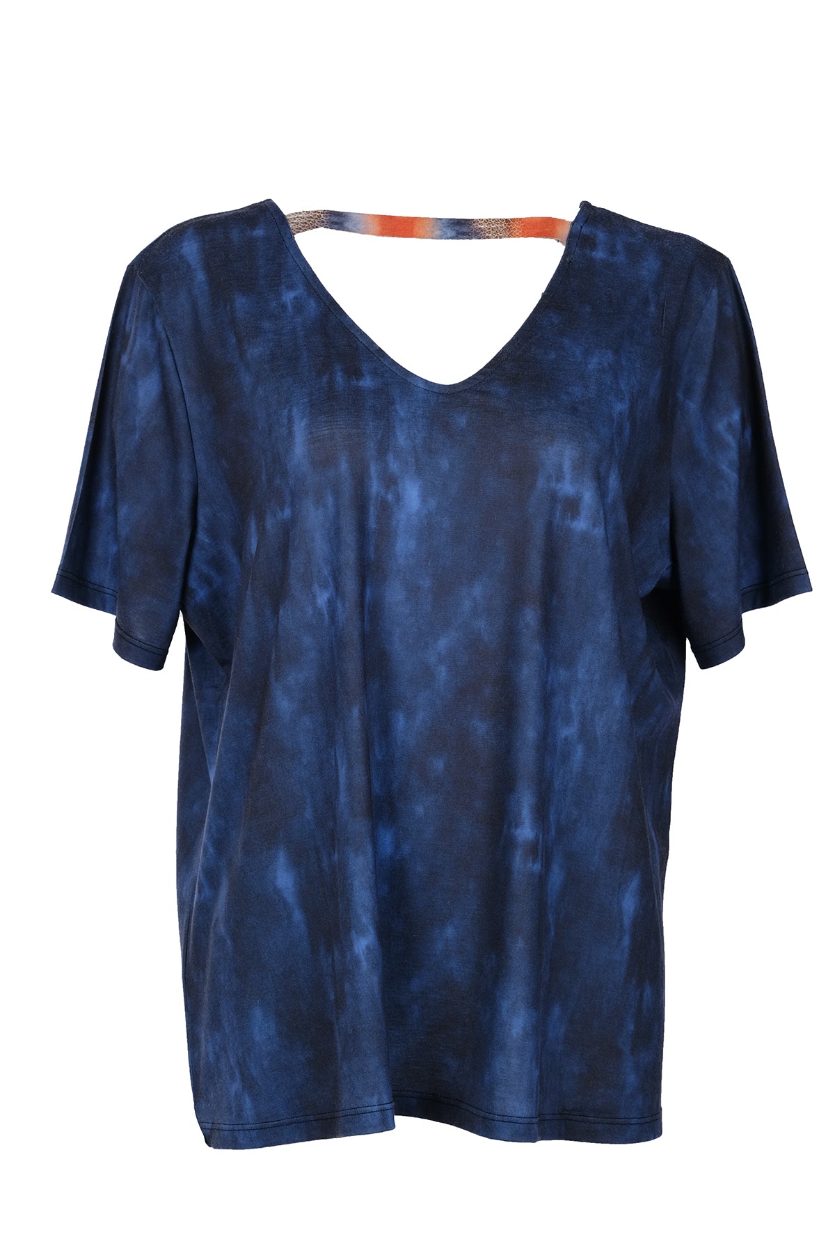 Vedi-bb Oversize V Yaka Kısa Kol Batik Desenli Kadın Bluz - Günlük Şıklık Main image