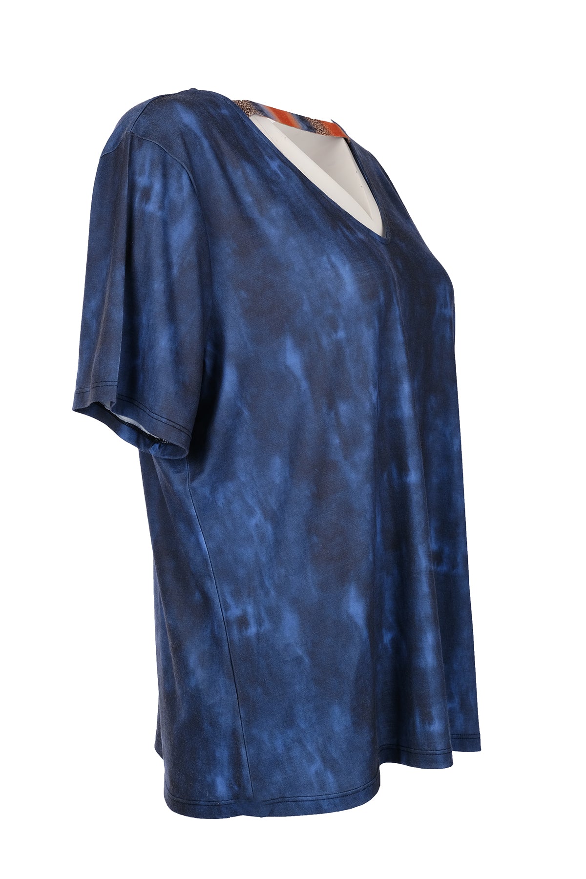 Vedi-bb Oversize V Yaka Kısa Kol Batik Desenli Kadın Bluz - Günlük Şıklık