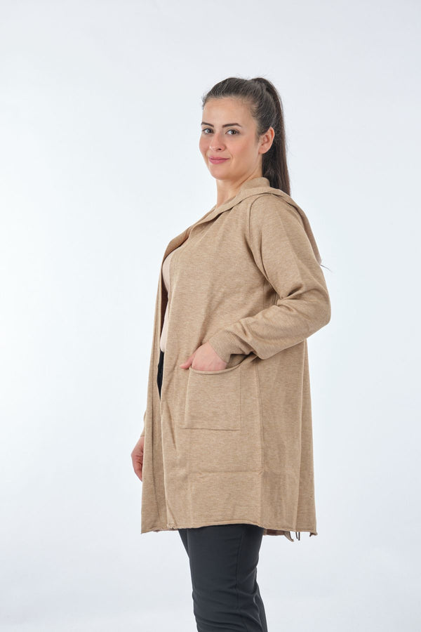Vedi-bb Minimalist Oversize Kapüşonlu Midi Kadın Ceket