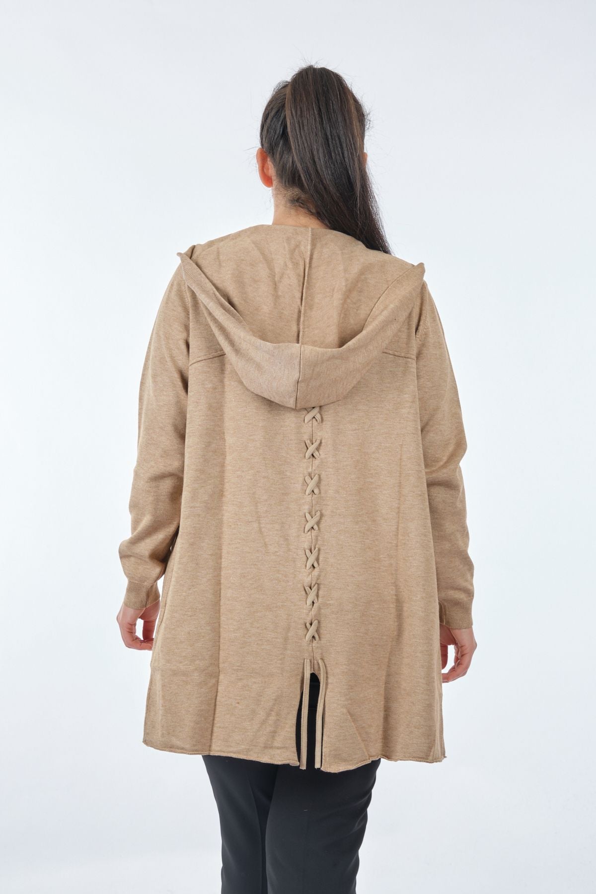 Vedi-bb Minimalist Oversize Kapüşonlu Midi Kadın Ceket