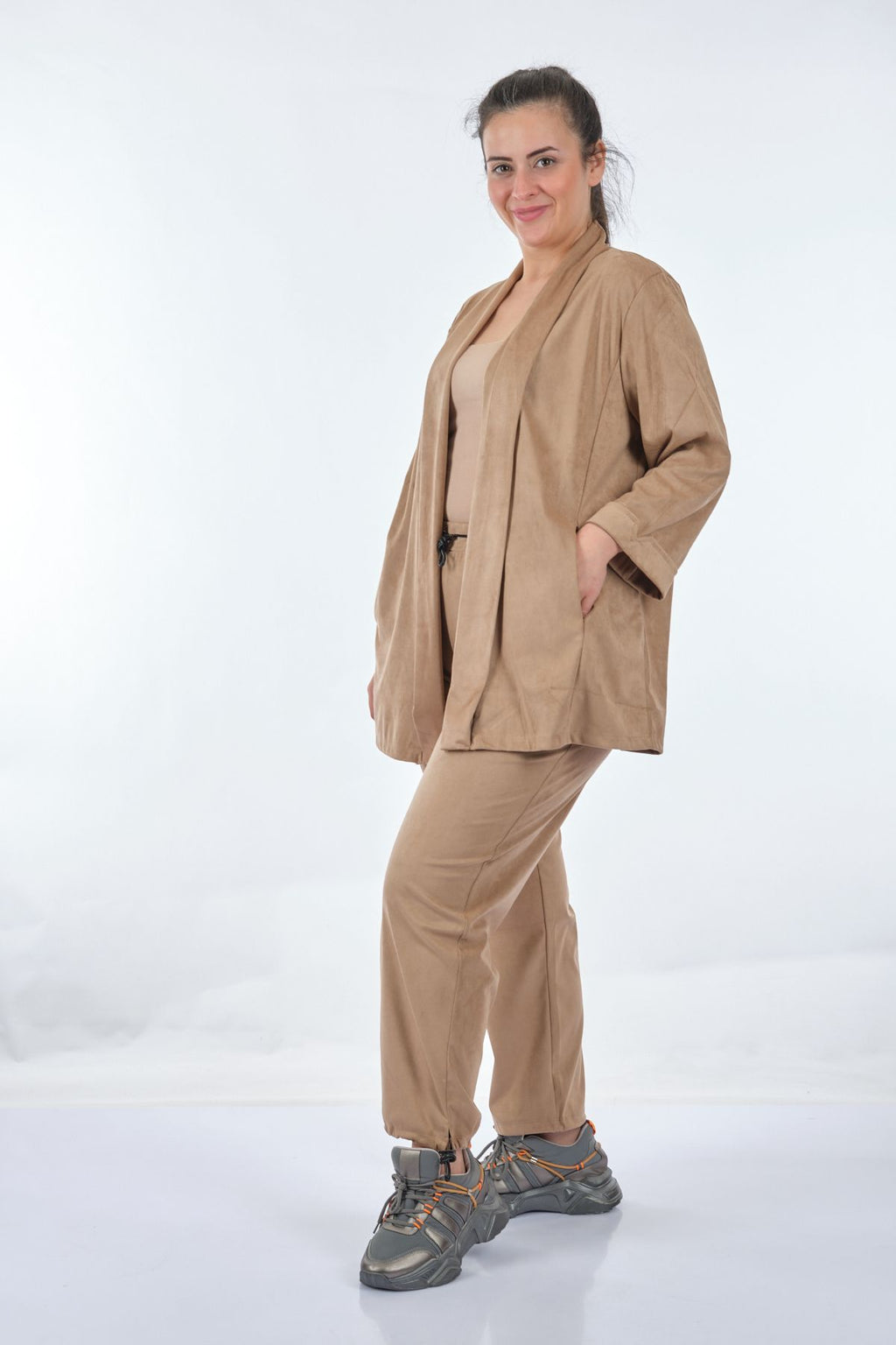 Vedi-bb Oversize Kadife Ceket Takım - Minimalist Günlük Stil - 3/4 Kol