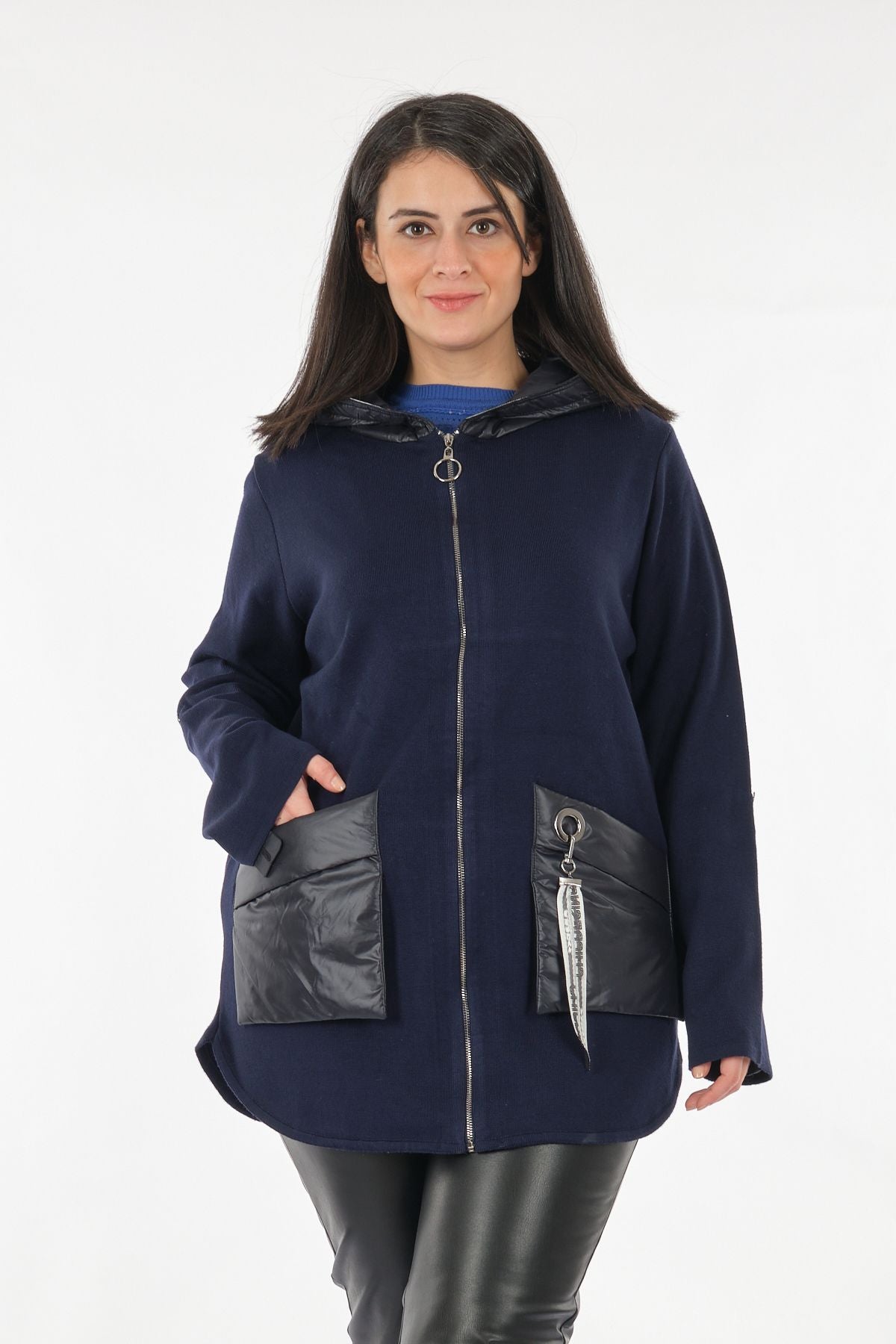 Vedi-bb Oversize Kapüşonlu Midi Kadın Ceket - Günlük Kışlık Main image
