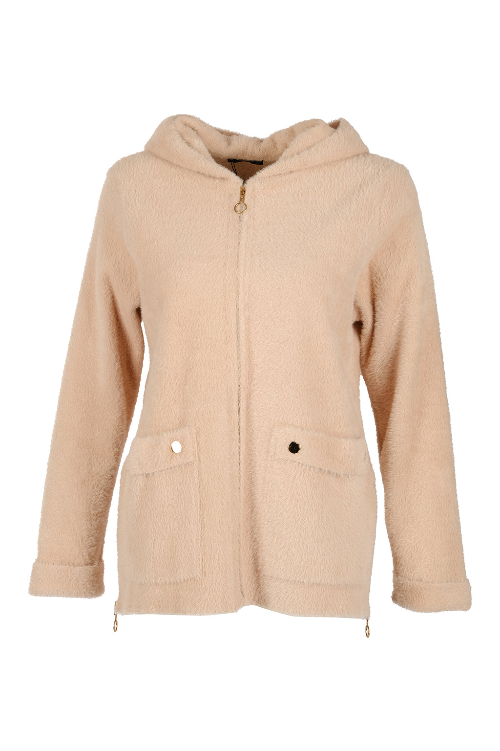 Vedi-bb Oversize Peluş Kapüşonlu Kadın Ceket - Rahat ve Şık