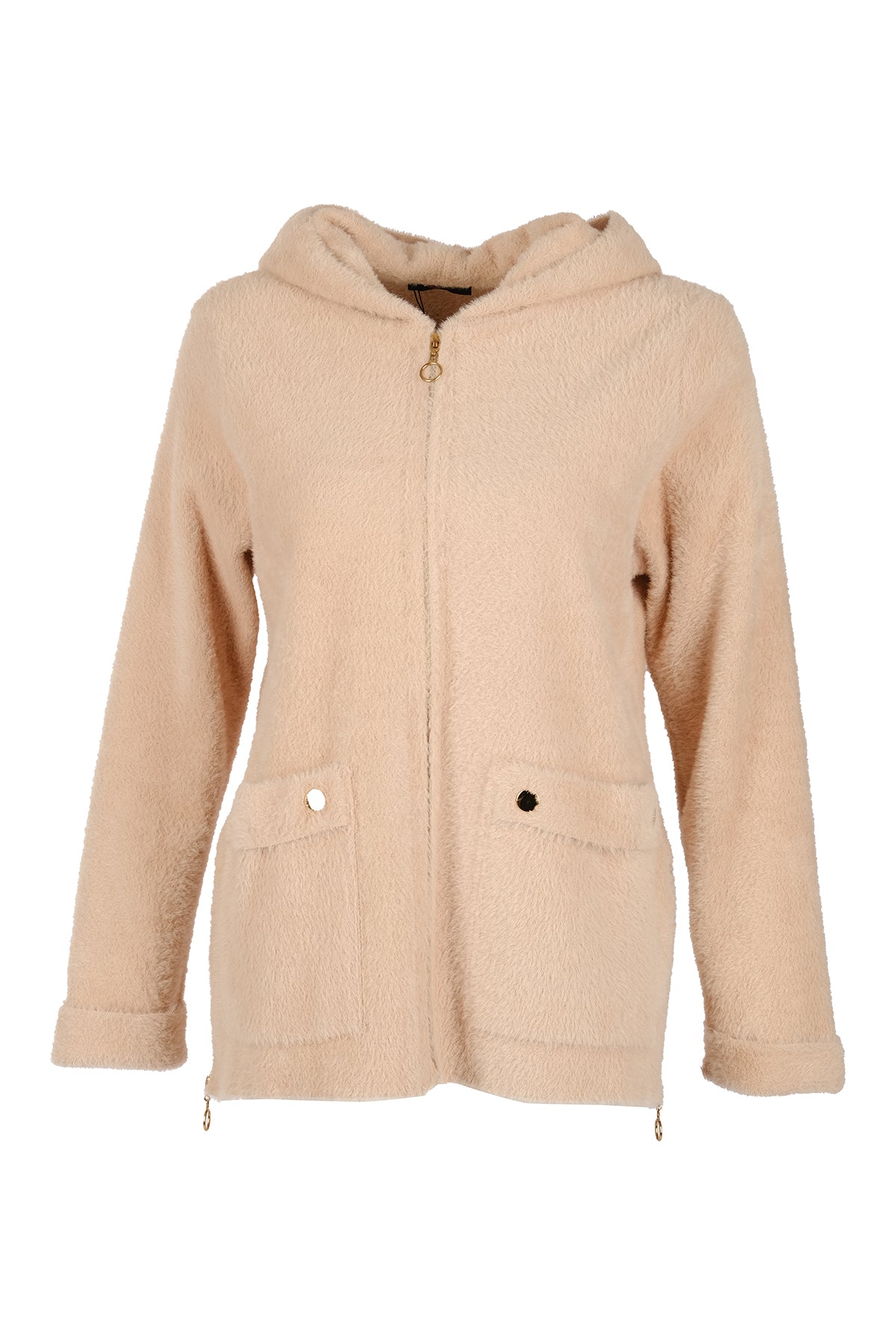 Vedi-bb Oversize Peluş Kapüşonlu Kadın Ceket - Rahat ve Şık