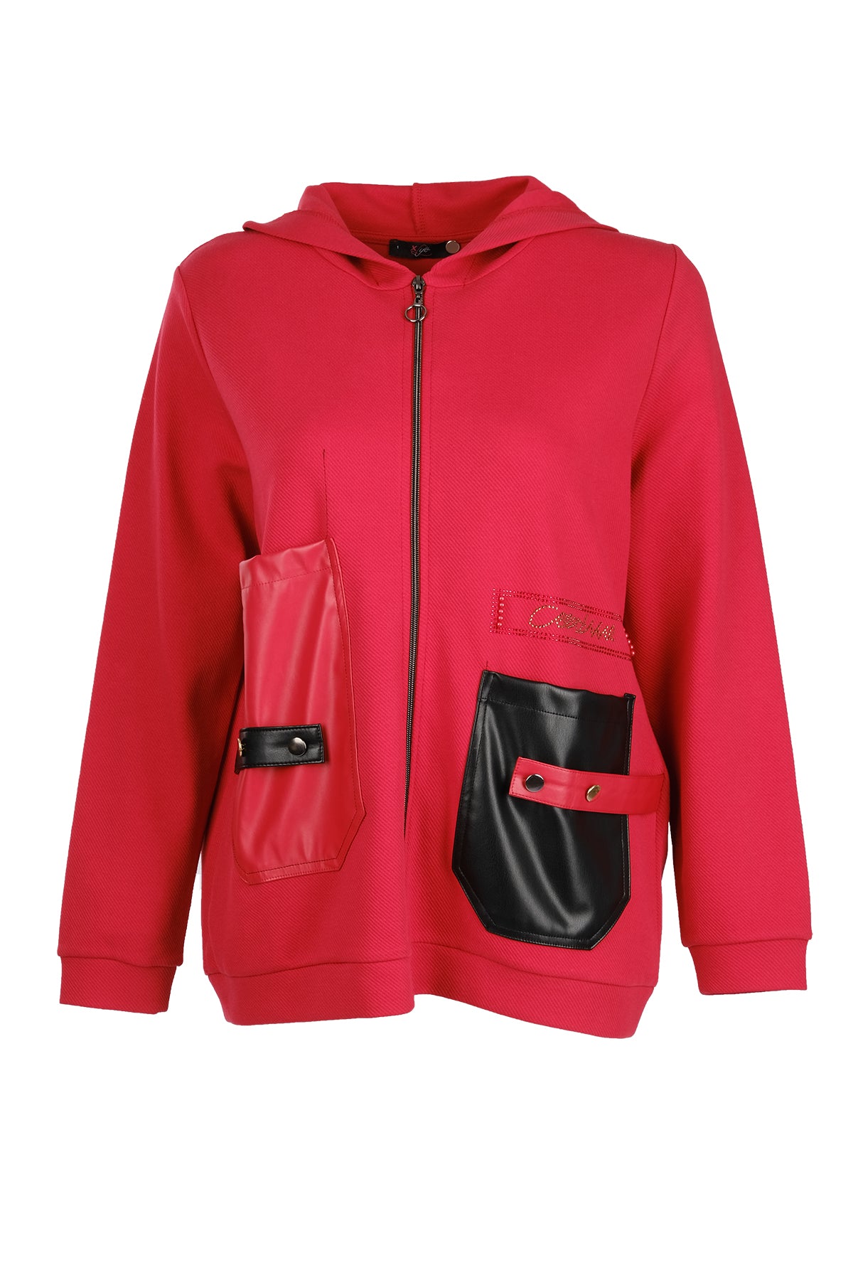 Vedi-bb Oversize Kapüşonlu Fermuarlı Cep Detaylı Kadın Ceket - Minimalist Streetwear Secondary image