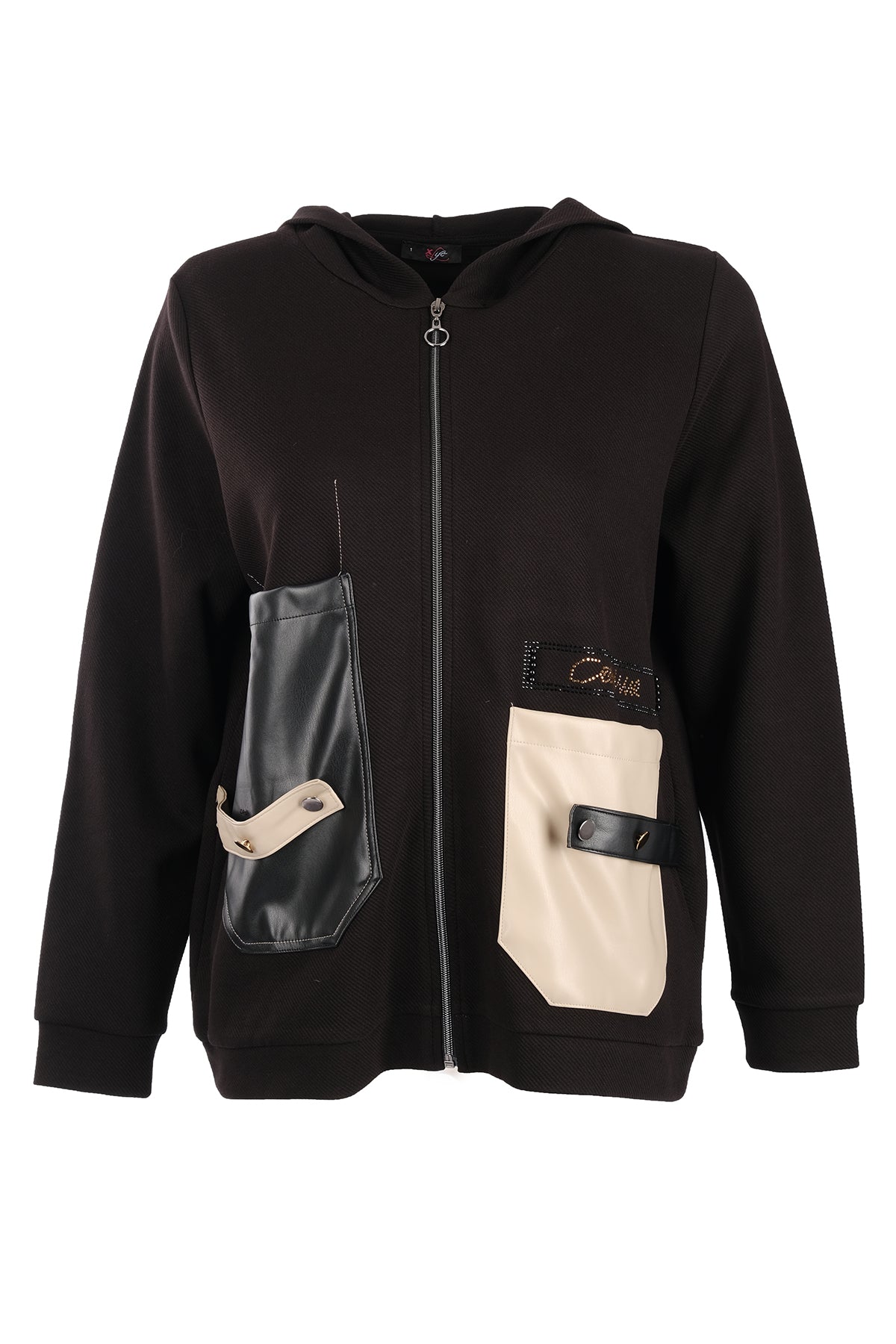 Vedi-bb Oversize Kapüşonlu Fermuarlı Cep Detaylı Kadın Ceket - Minimalist Streetwear Main image