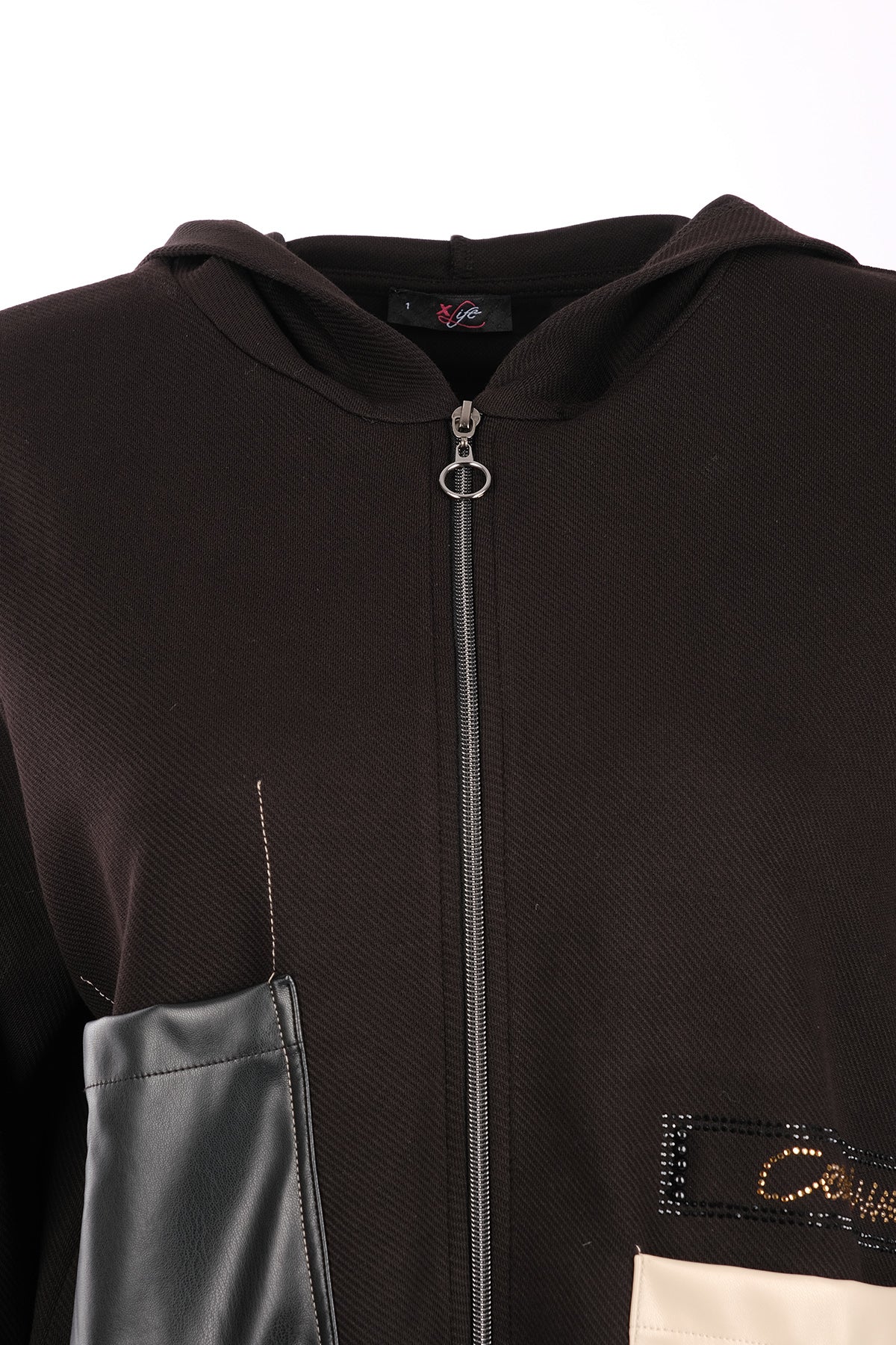Vedi-bb Oversize Kapüşonlu Fermuarlı Cep Detaylı Kadın Ceket - Minimalist Streetwear