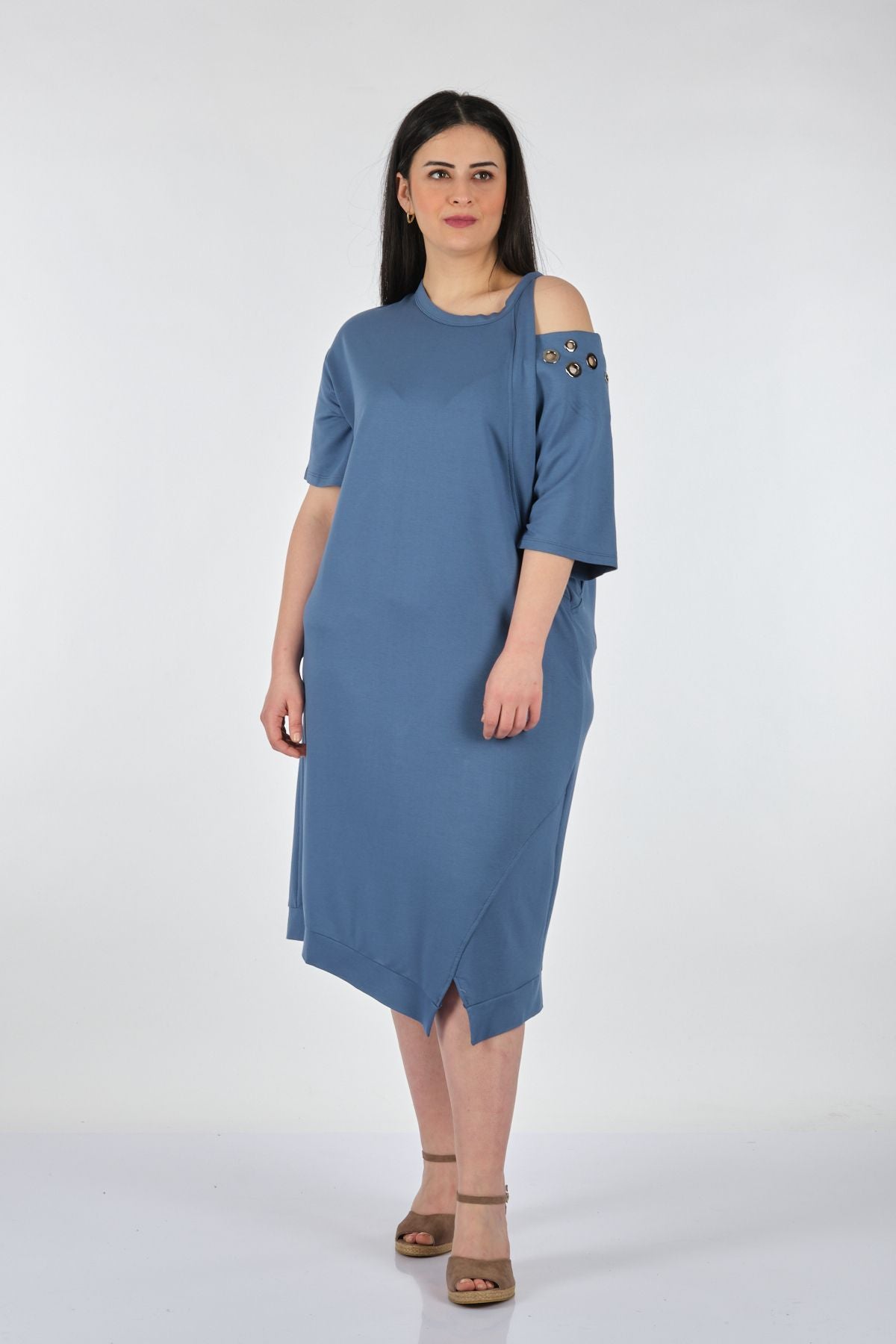 Vedi-bb Tek Omuz Oversize Midi Günlük Elbise - Rahat ve Şık