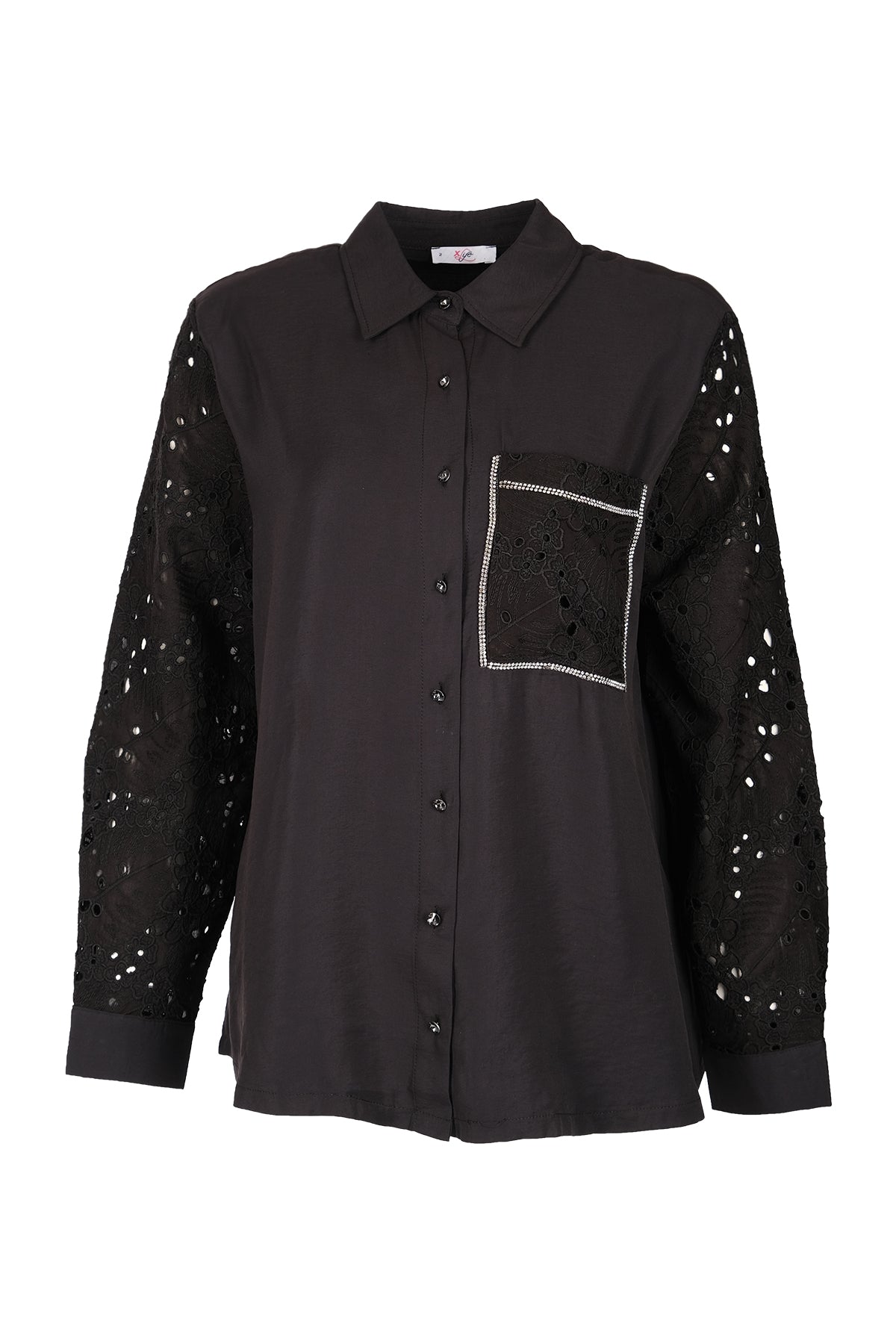 Vedi-bb Oversize Dantel Detaylı Uzun Kol Kadın Gömlek - Minimalist Stil Main image